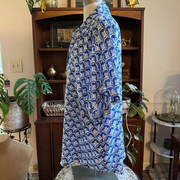 Sigred Olsen 100% Linen Blue & White Short Sleeve Button-Up Top Size 3X - Picture 2 of 12